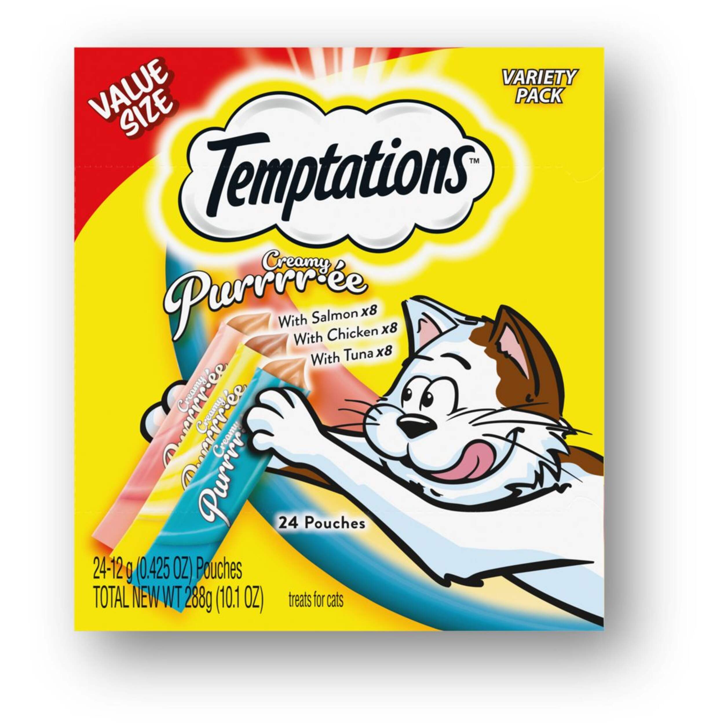 Temptations Creamy Puree Lickable Cat Treats, Variety-Pack, 24-pk Front_Flat