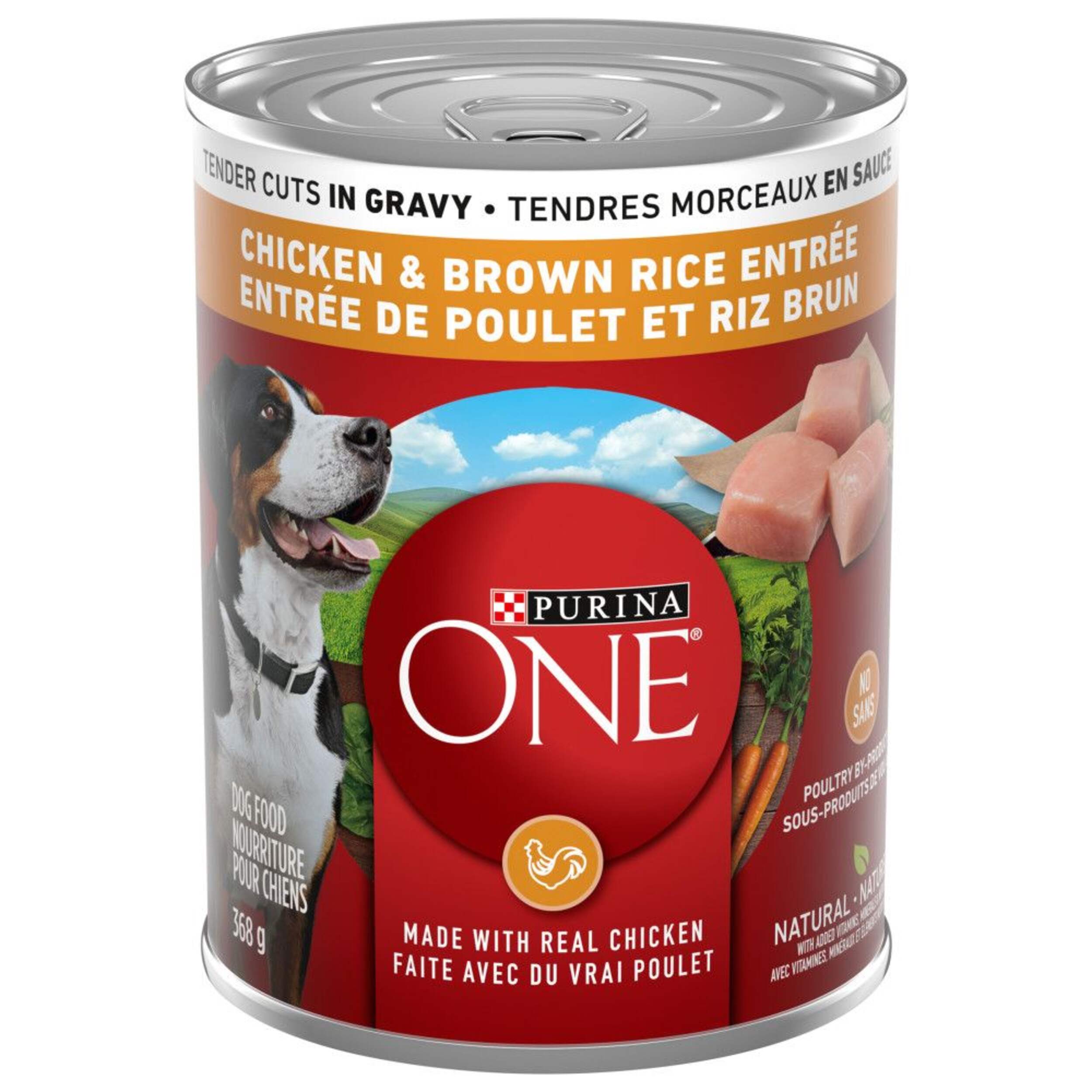 Nourriture humide pour chiens Purina ONE SmartBlend, poulet et riz en sauce, 368 g Front_Elevated