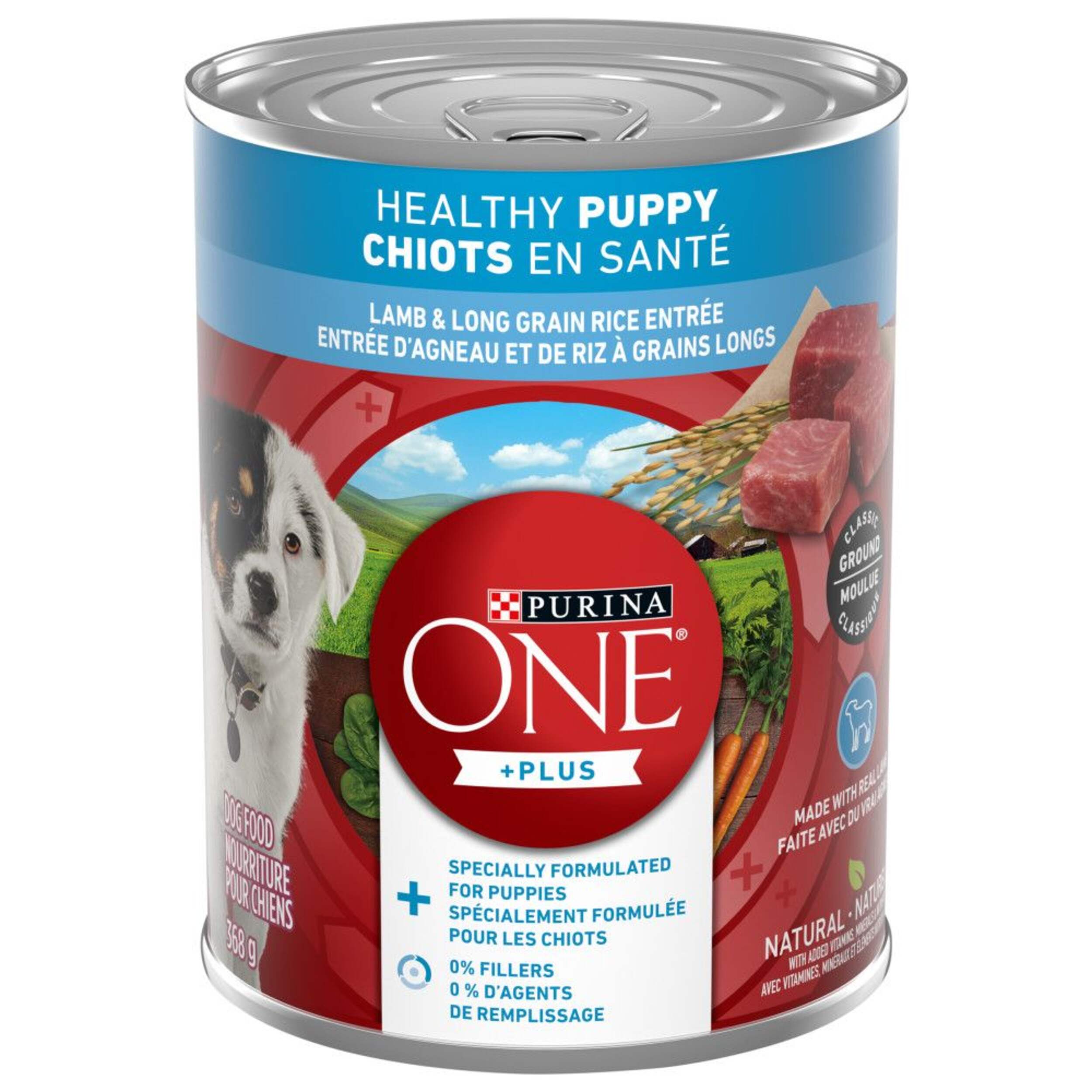 Purina ONE +Plus Healthy Puppy Natural Classic Ground Lamb & Long Grain Rice Entree Wet Puppy Food, 368-g Front_Elevated