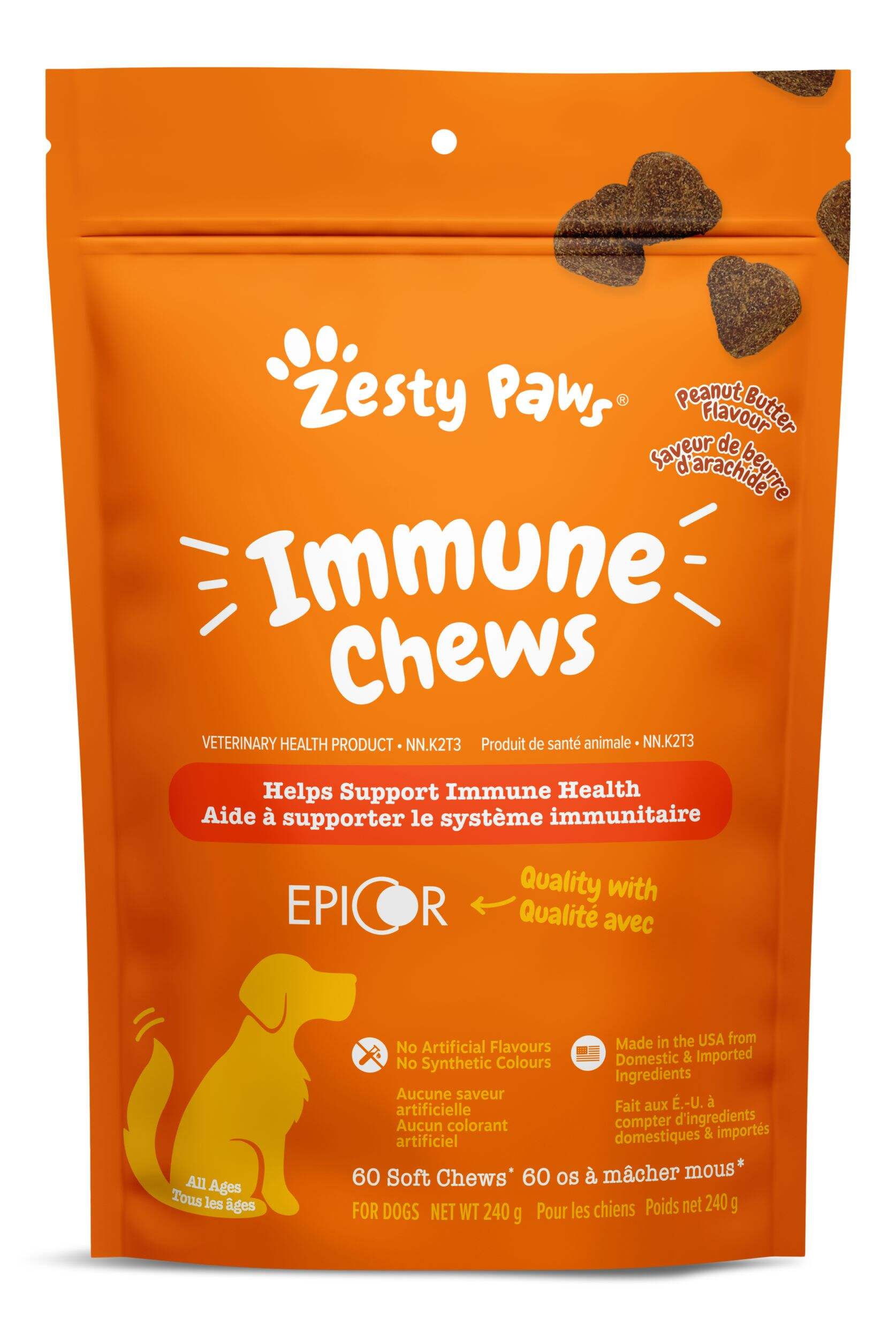 Zesty Paws Immune Chews™ Peanut Butter Soft Chew Dog Supplements, 60-pk Front_Flat
