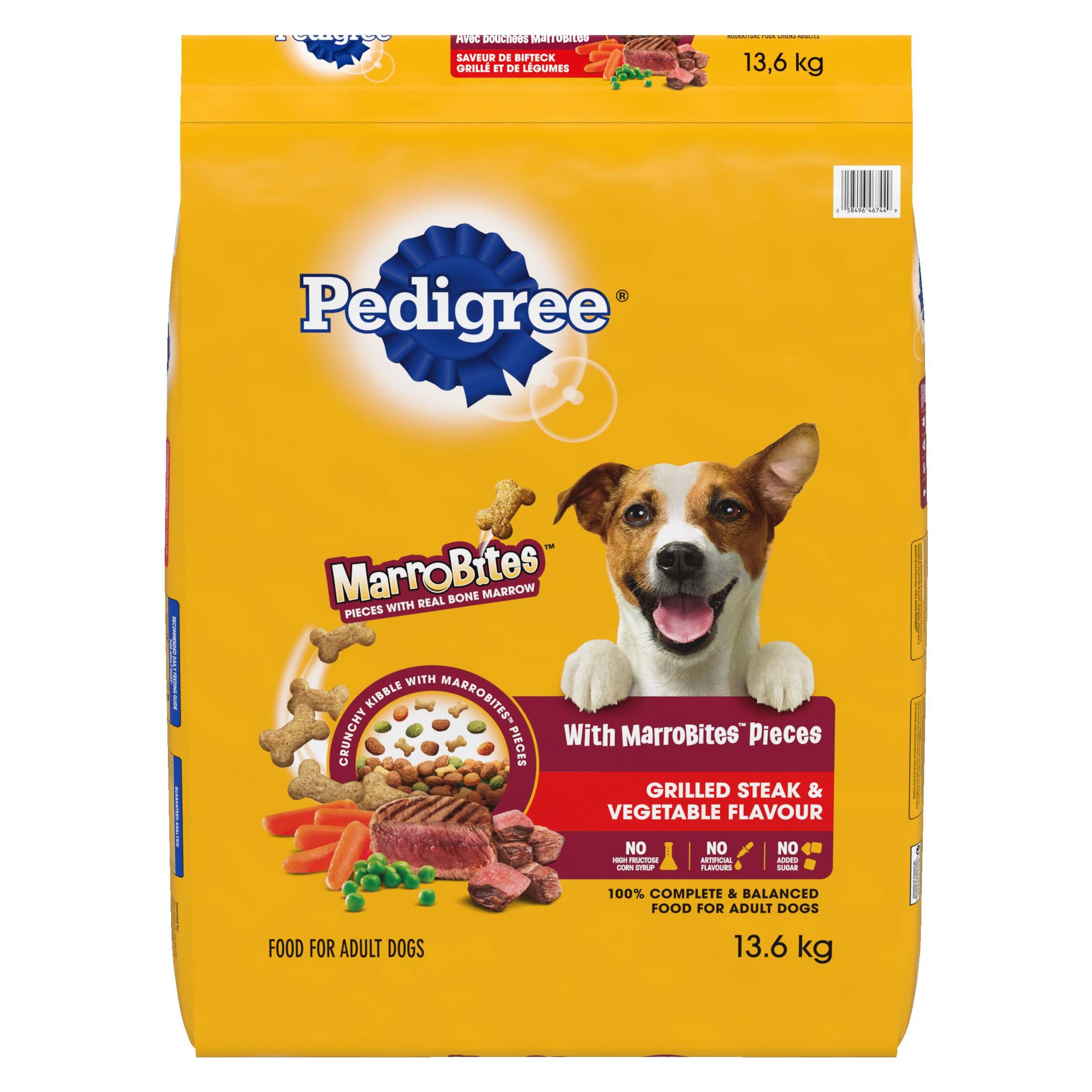 Pedigree MarroBites Pieces Adult Dry Dog Food, Grilled Steak & Vegetables Flavour, 13.6-kg Front_Flat
