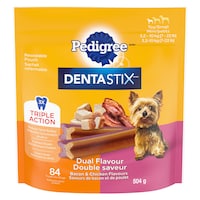 Pedigree Dentastix™ Mini Dual Flavour Bacon and Chicken Oral Care Dog Treats for Mini Breeds, 504-g, 84-pk Front_Flat