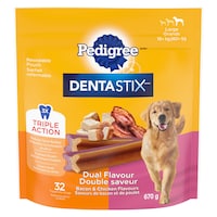 Pedigree Dentastix™ Mini Dual Flavour Bacon and Chicken Oral Care Dog Treats for Large Breeds, 670-g, 32-pk