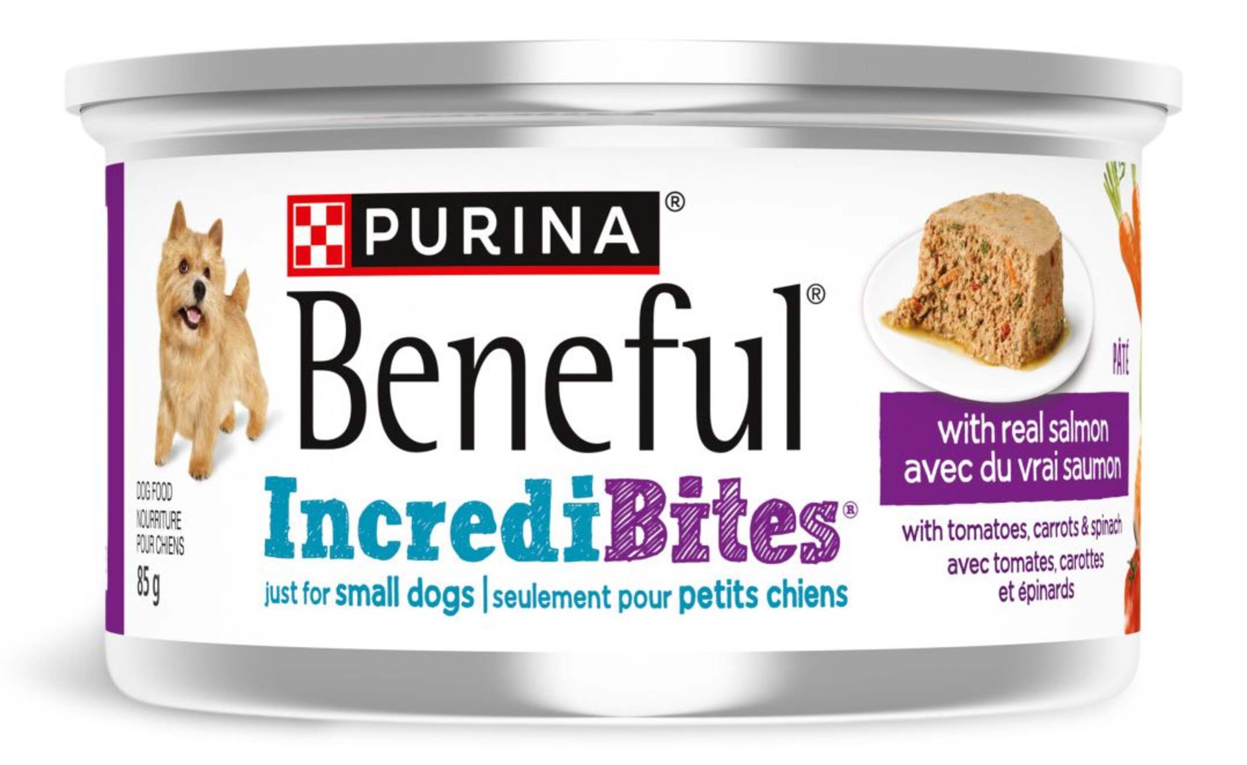 Nourriture humide pour chiens Purina Beneful IncrediBites, pâté saumon et légumes, 85 g Front_Flat