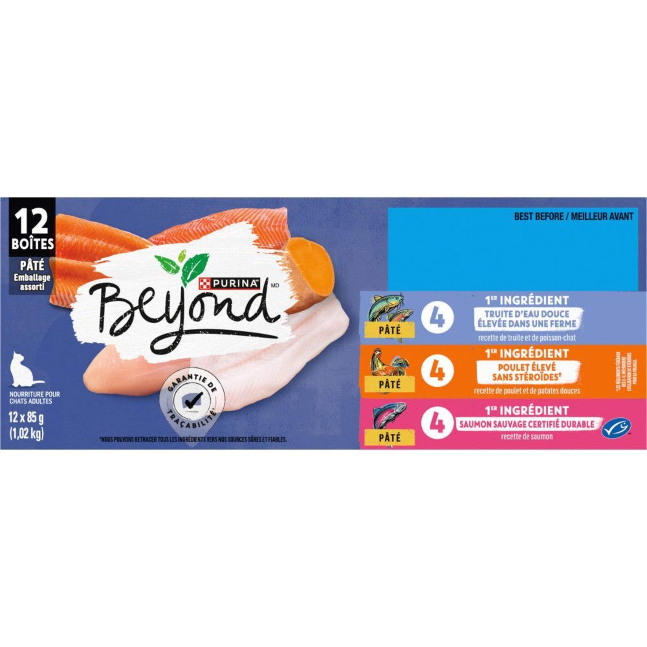 Nourriture humide pour chats Beyond Sans grains Pâté, 3 recettes uniques, 85 g, paq. 12 Front_Flat