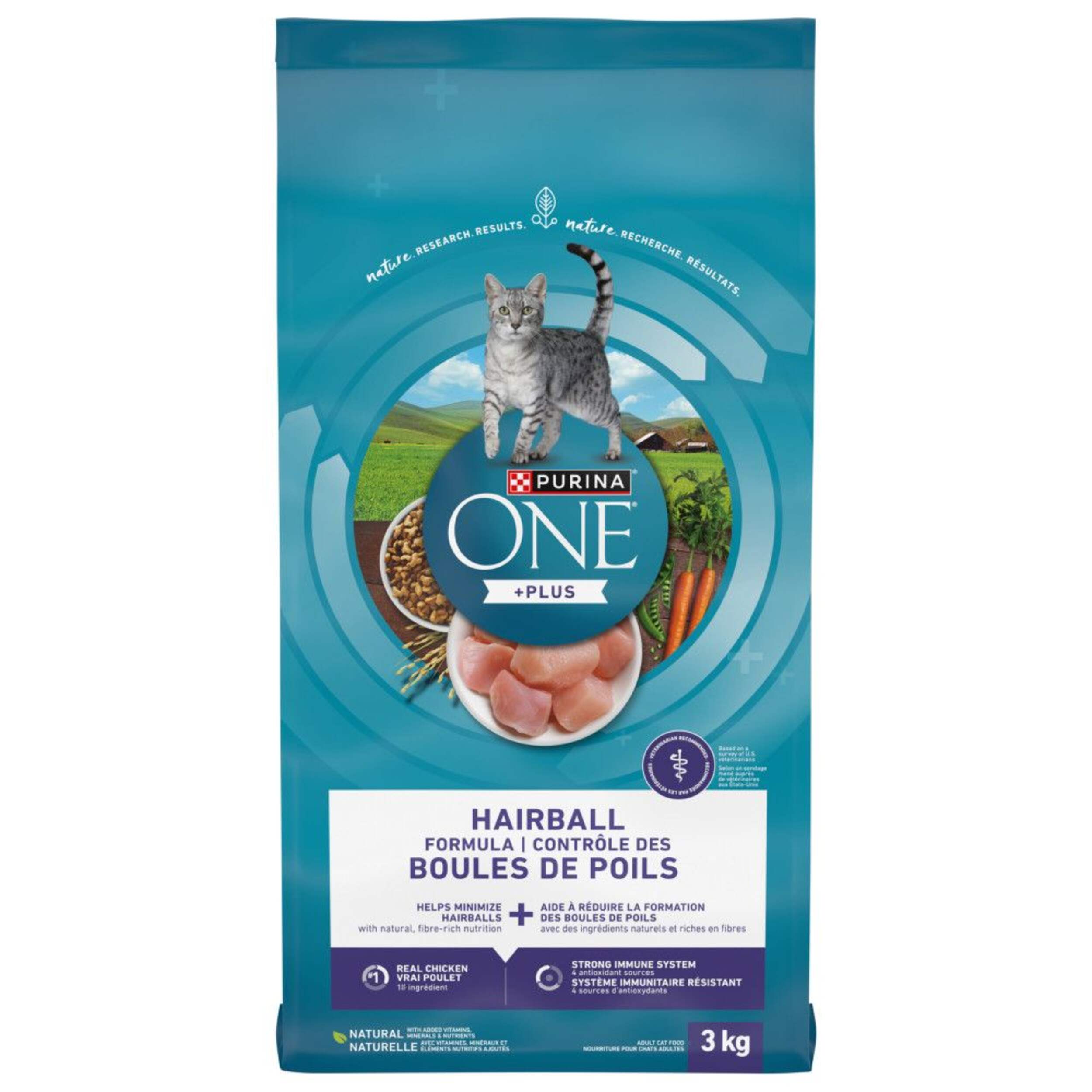 Purina ONE® Hairball Formula Chicken Adult Dry Cat Food, 3-kg Front_Flat