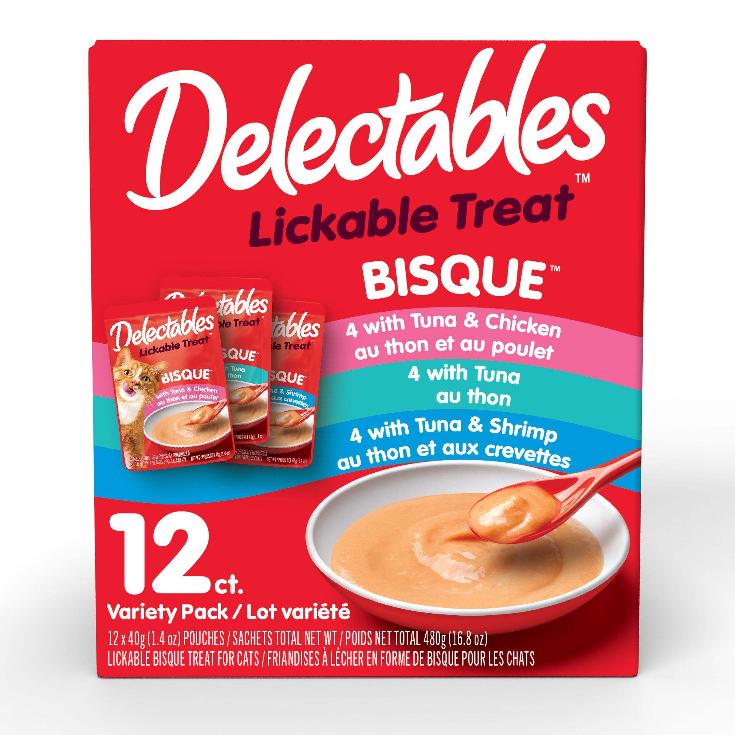 Hartz Delectable Bisque Pouches Lickable Wet Cat Treats Variety Pack, 12-pk Front_Flat