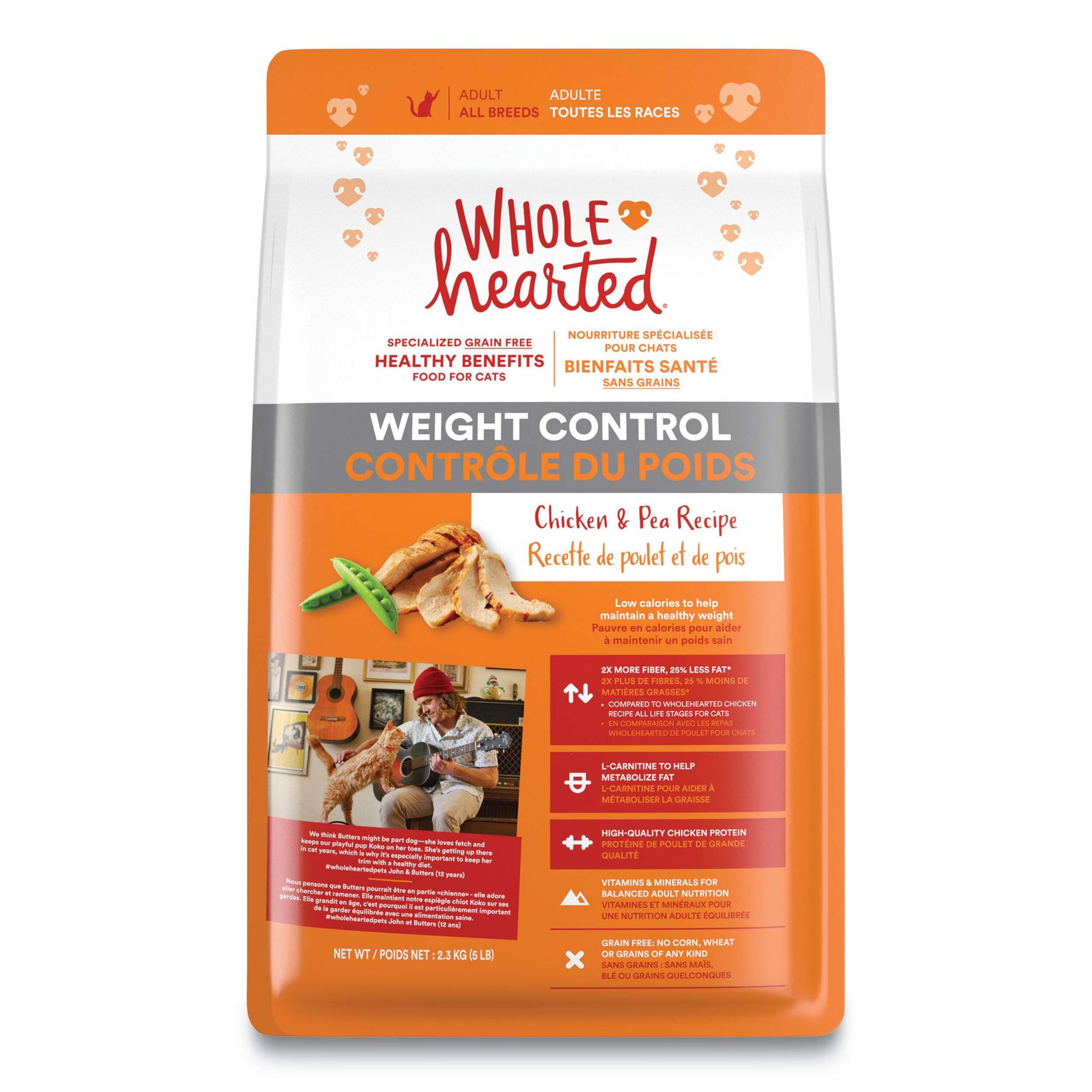 WholeHearted Weight Control Chicken and Pea Recipe Dry Cat Food, 2.3-kg Front_Flat