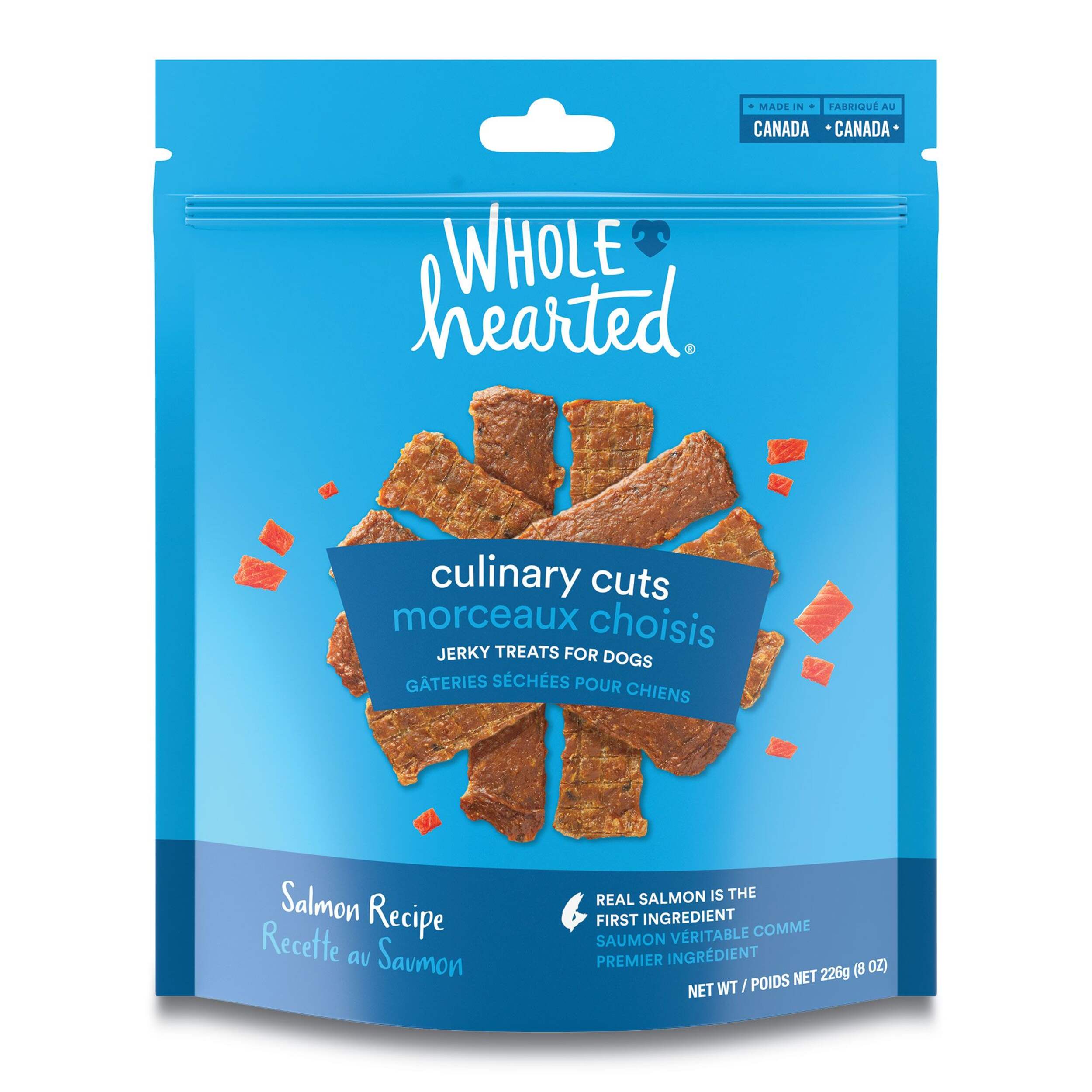 Charquis au saumon pour chiens WholeHearted Culinary Cuts, 226 g Front_Flat