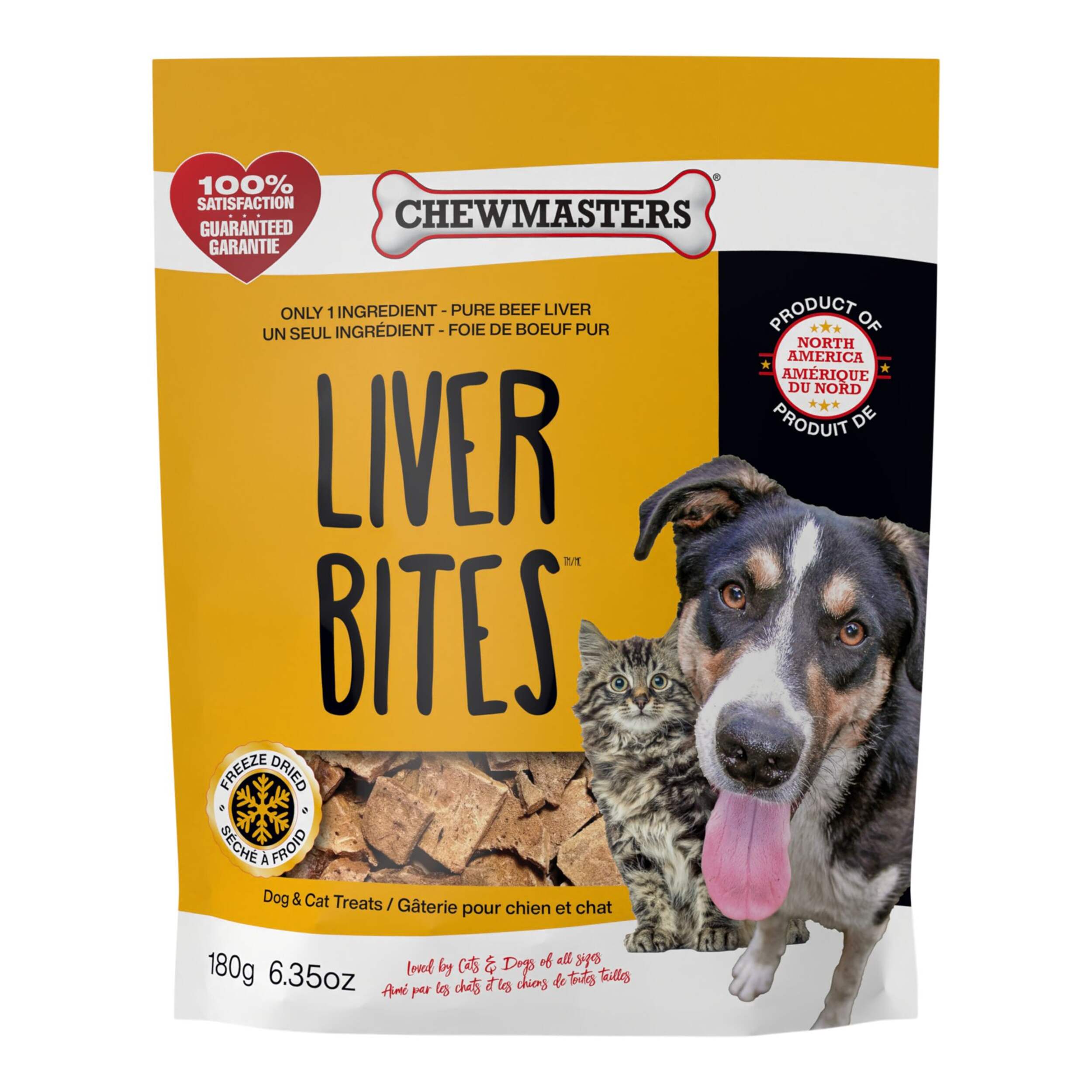 Gâteries sèches pour chats et chiens Chewmasters, bouchées de foie de boeuf lyophilisé, 180 g Front_Flat