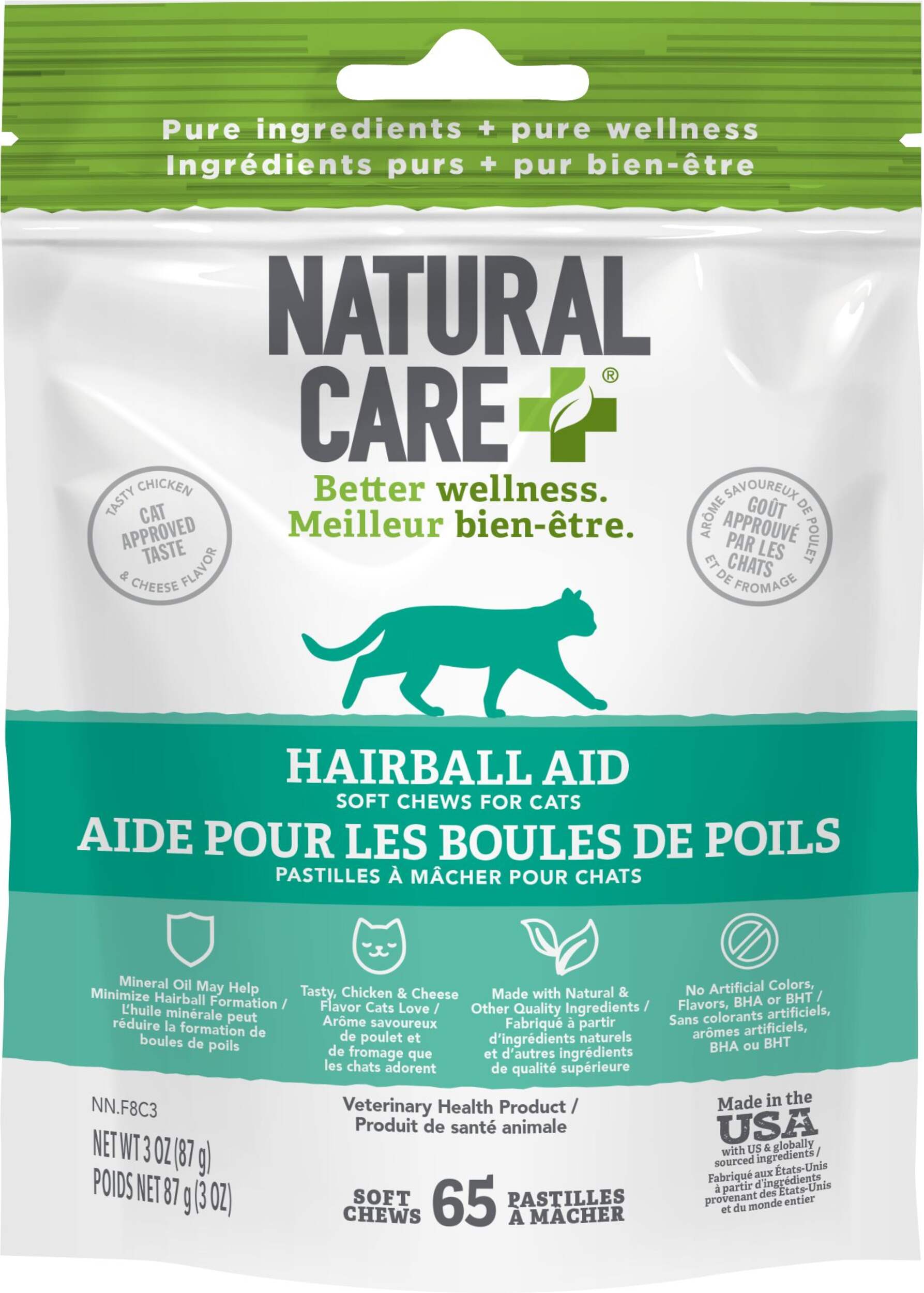 Natural Care Hairball Aid Chicken & Cheese Soft Cat Chews, 65-pk Front_Flat