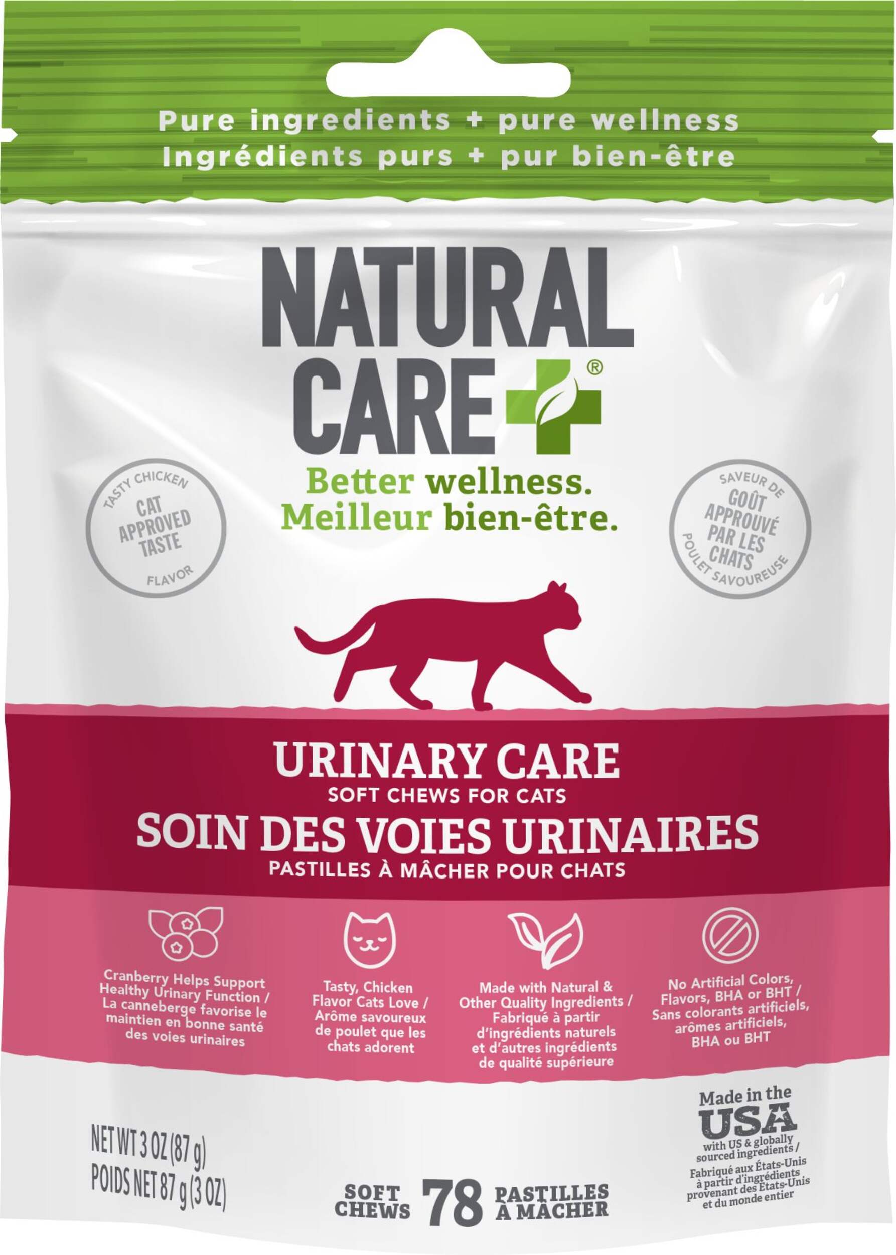 Gâteries tendres à mâcher pour chats Natural Care Urinary Tract au poulet, paq. 78 Front_Flat