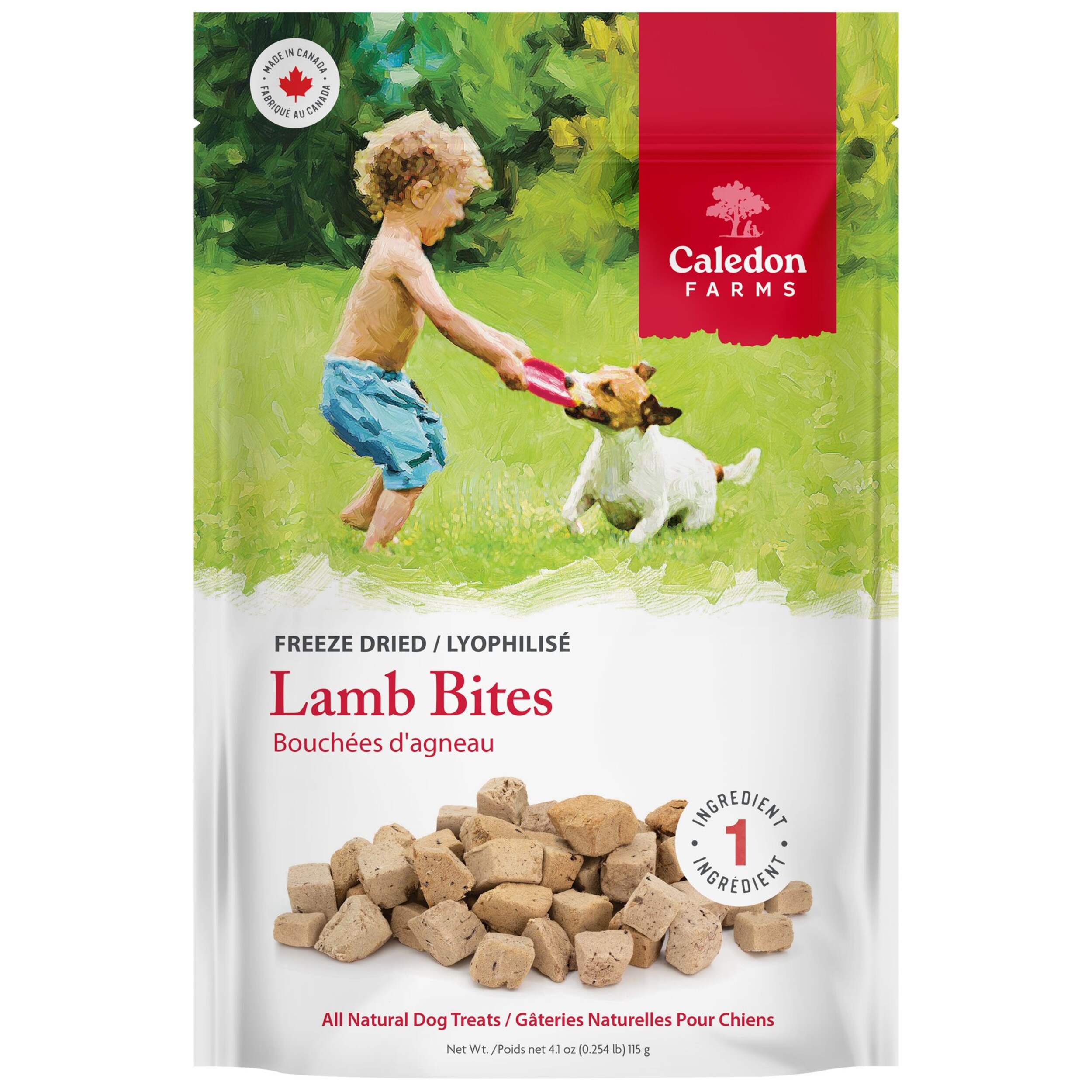 Gâteries pour chiens entièrement naturelles lyophilisées Caledon Farms, bouchées d'agneau, 155 g Front_Flat