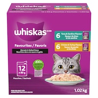 Whiskas Favourites Morsels in Gelled Gravy Seafood & Meat Flavour Adult Wet Cat Food Variety Pack, 85-g, 12-pk Front_Elevated