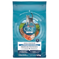 Nourriture sèche naturelle pour chats adultes Purina ONE +Plus, teneur élevée en protéines, saveur de saumon et poisson blanc, formats variés