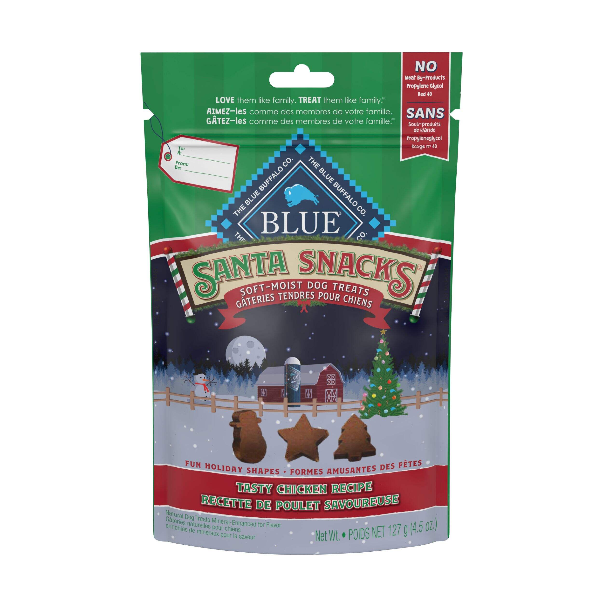 Blue Buffalo Santa Snacks Soft-Moist Dog Treats, Chicken Flavour, 127-g Front_Flat