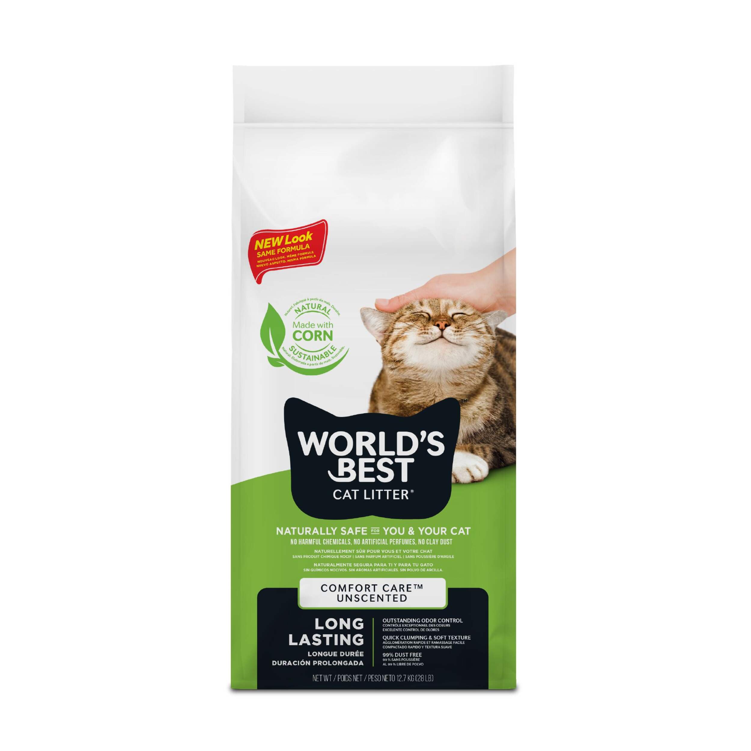 World's Best Natural Clumping Cat Litter Formula, Unscented, 12.7-kg Front_Flat