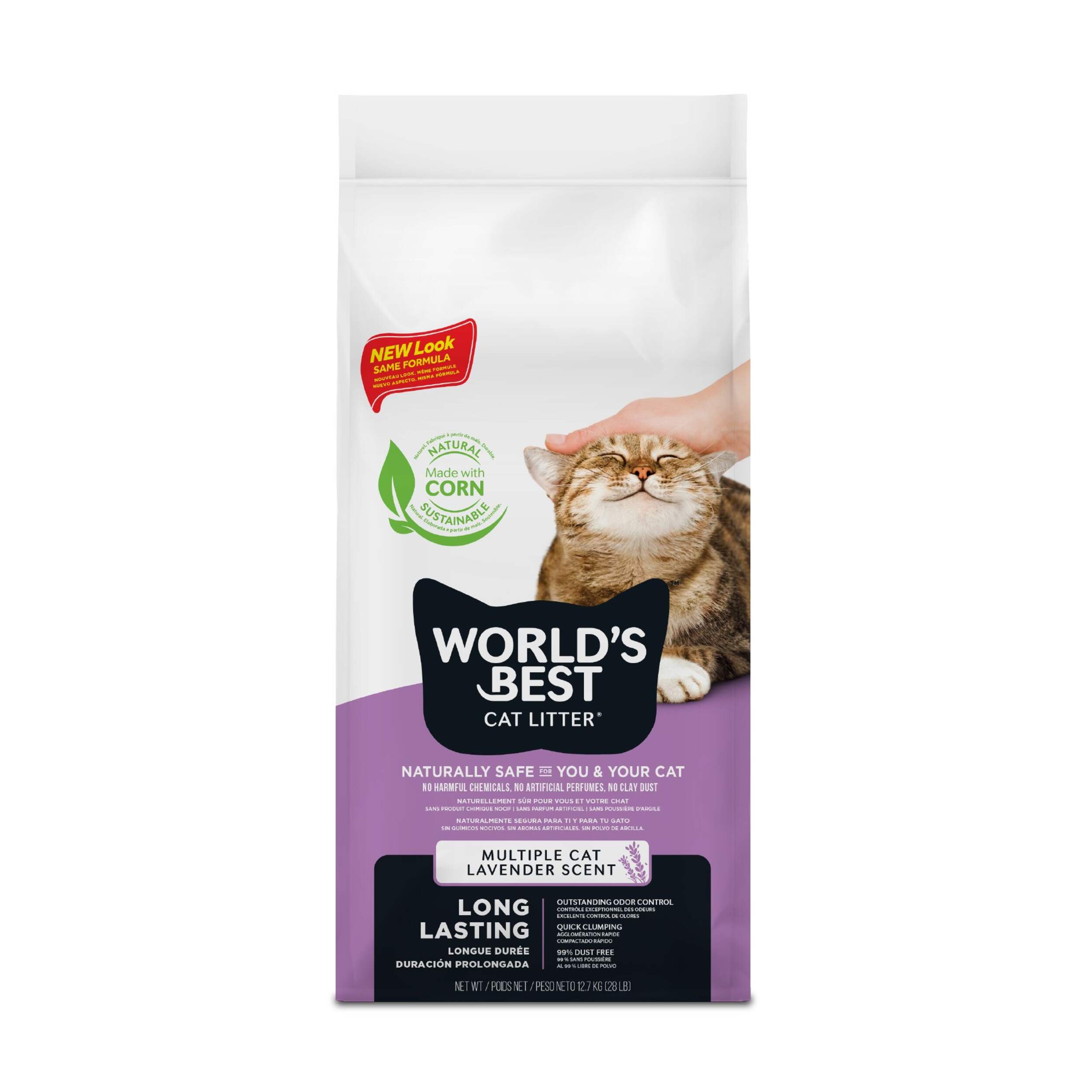 Litière agglomérante Multi-chat World's Best, parfum de lavande, 12,7 kg Front_Flat