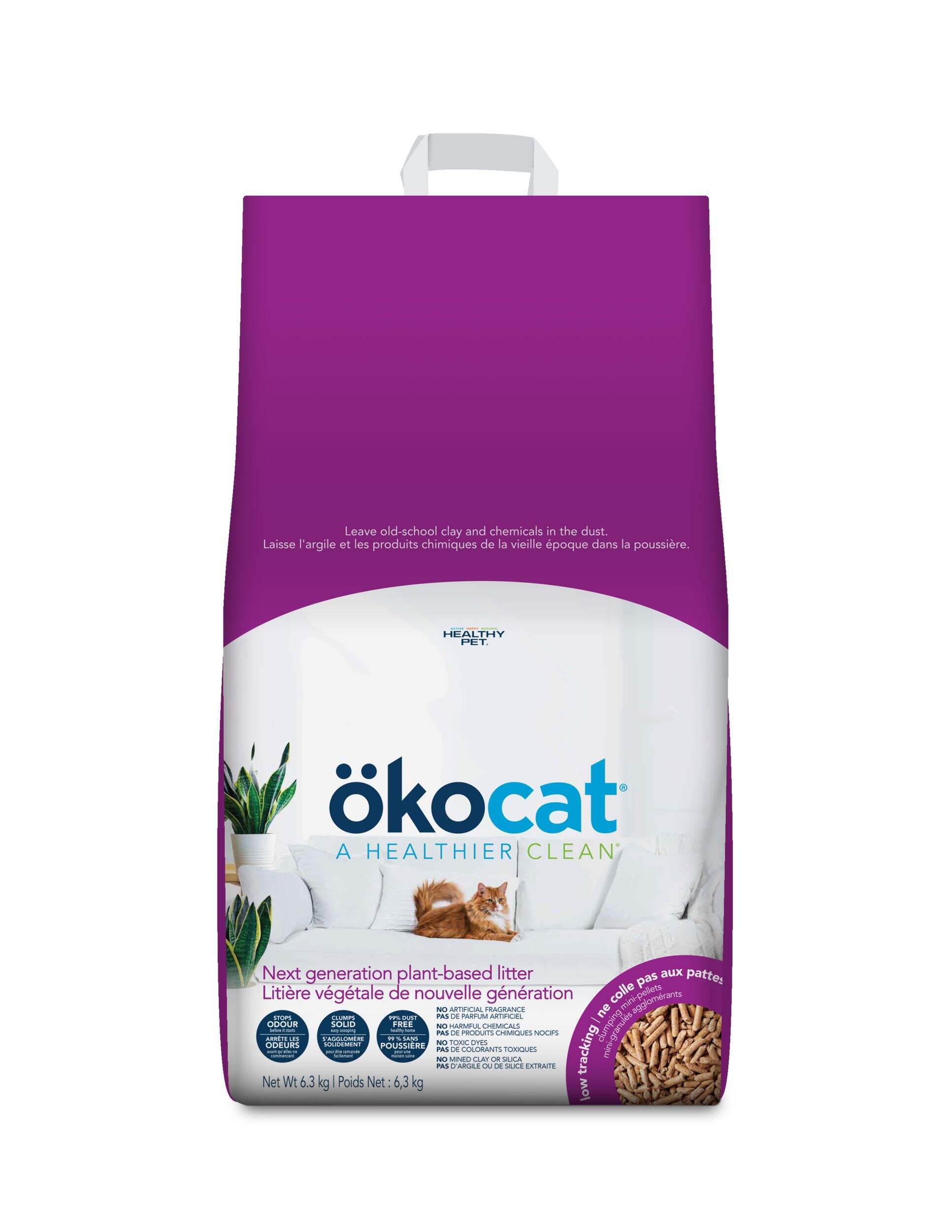 Litière agglomérante Okocat, peu de traces, 6,7 kg Front_Flat