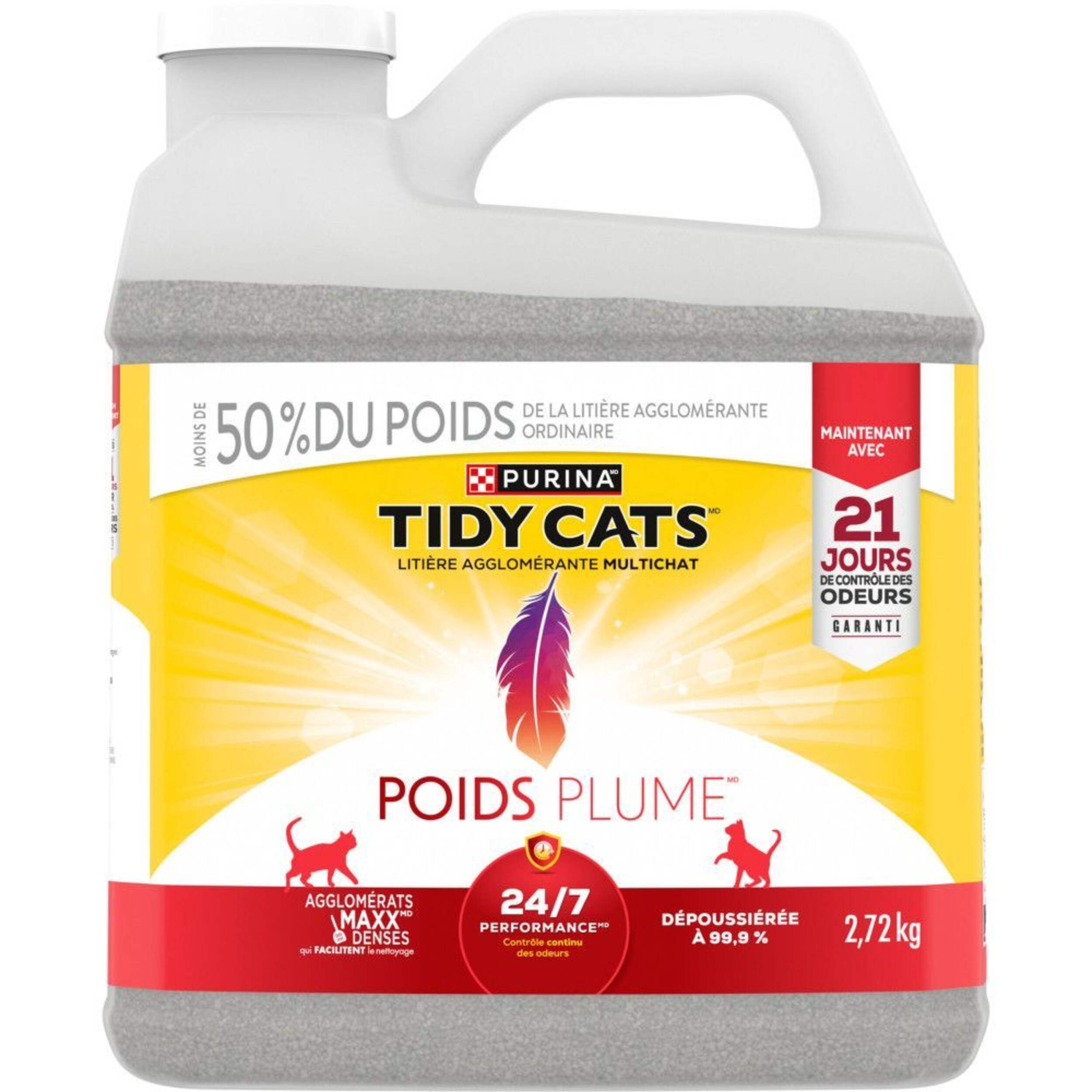 Litière pour chats agglomérante multichat TidyCats PoidsPlume 24/7, 2,72 kg Front_Flat