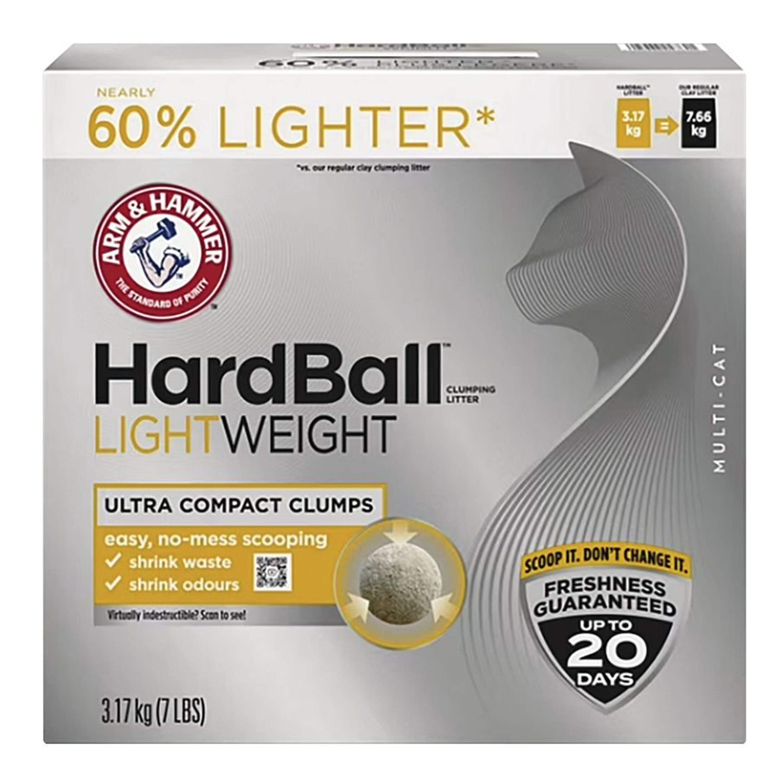 Arm & Hammer HardBall™ Lightweight Easy No-Mess Scooping Multi-Cat Clumping Litter, 3.17-kg Front_Flat