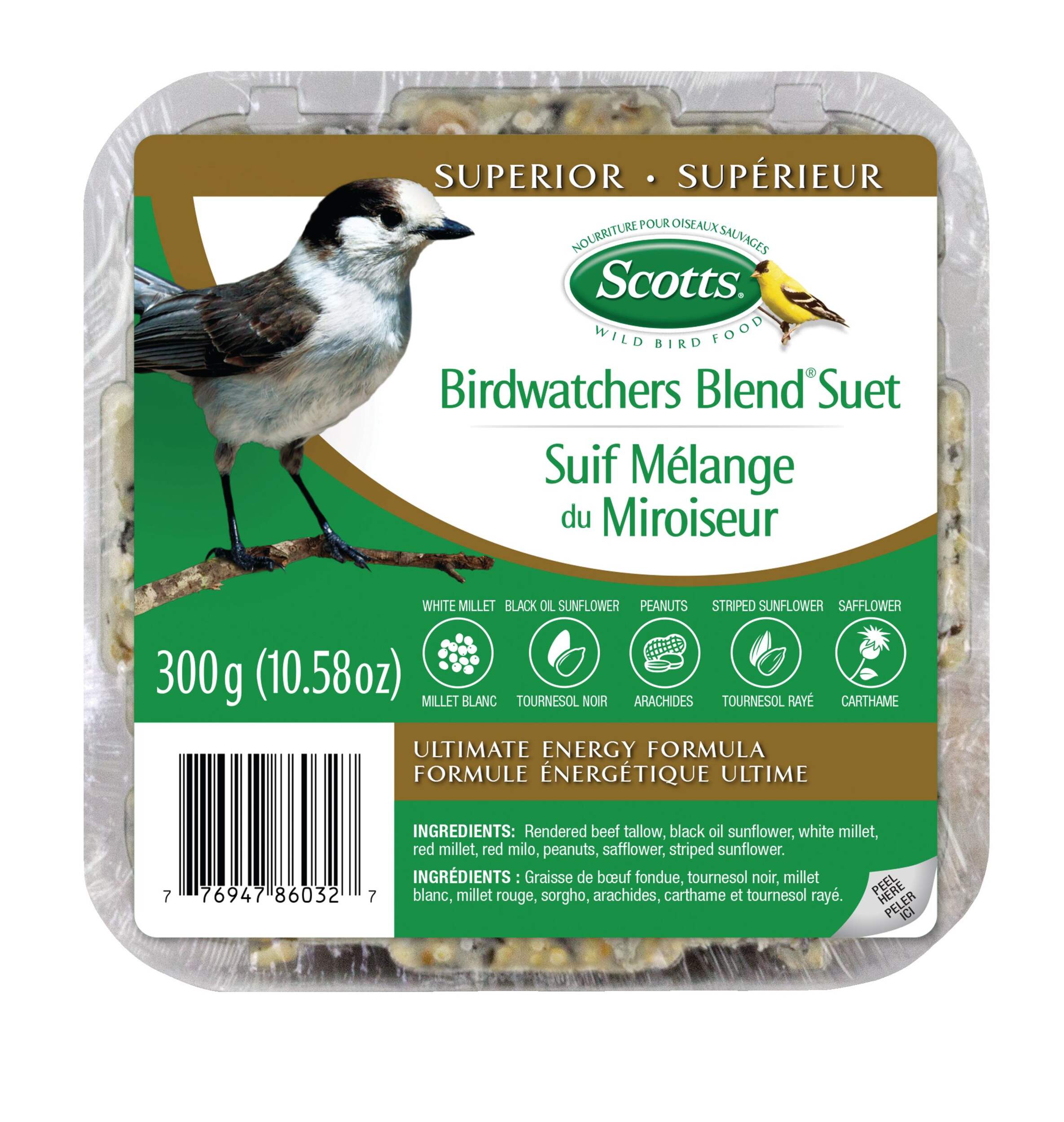 Scotts Birdwatcher's Blend Ultimate Energy Suet Wild Bird Food, 300-g Front_Flat