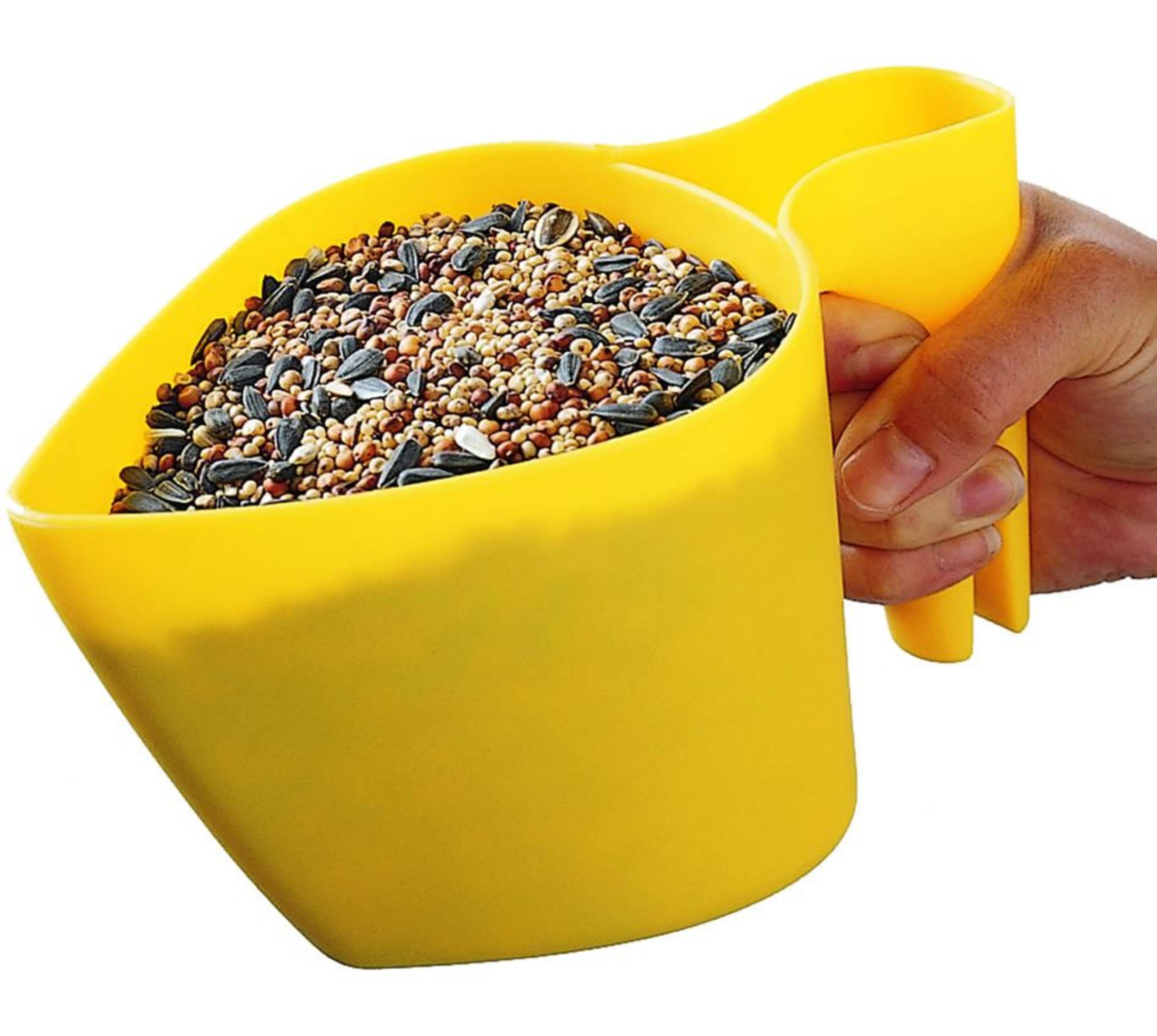 Perky Pet Scoop N’ Fill™ Plastic Bird Seed Scoop, 4 Cups, Yellow Front_Angled_Left