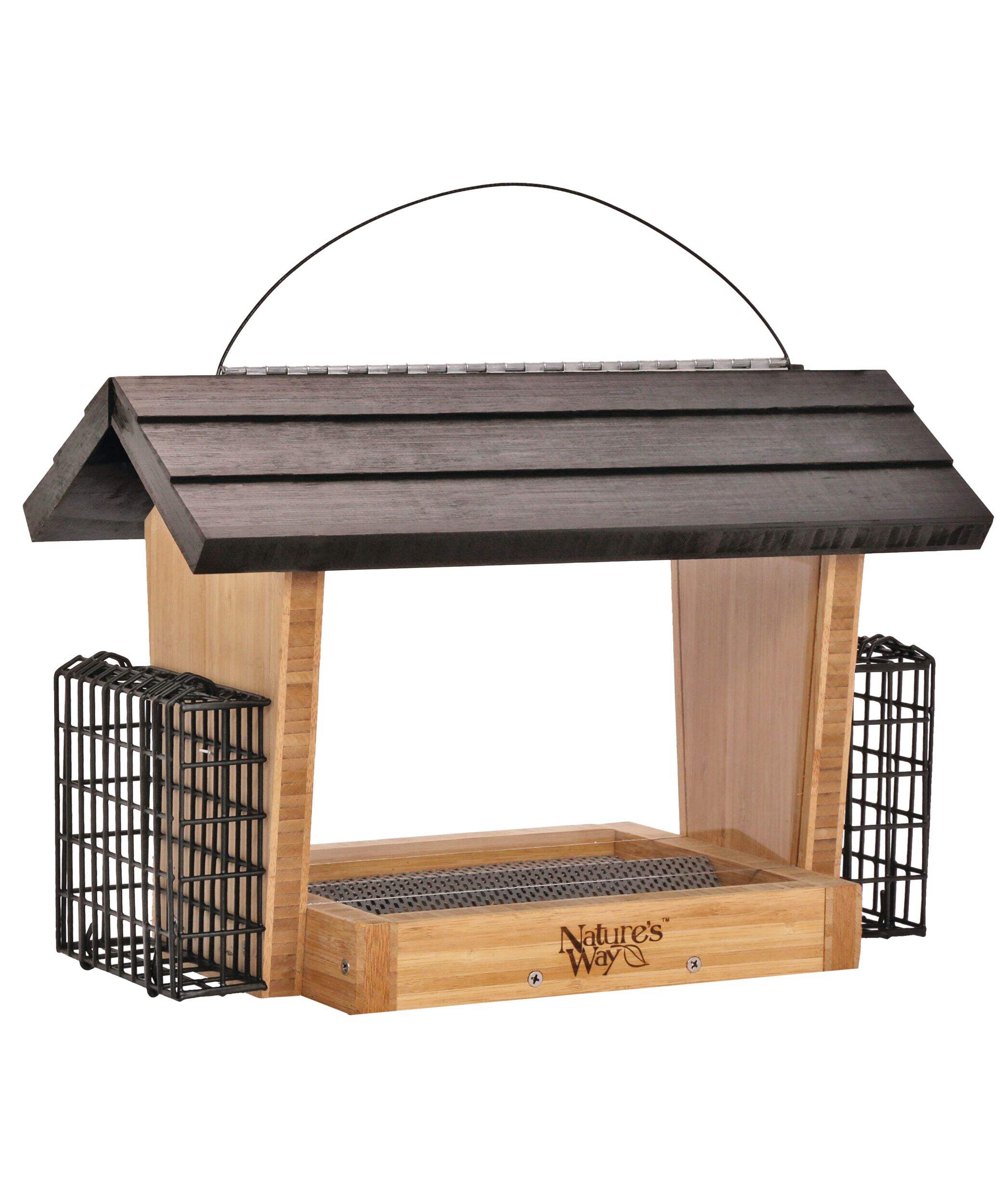 Nature's Way Bamboo 5 Quart Hopper Bird Feeder with Suet Cages, 10-in x 12-in Front_Angled_Right