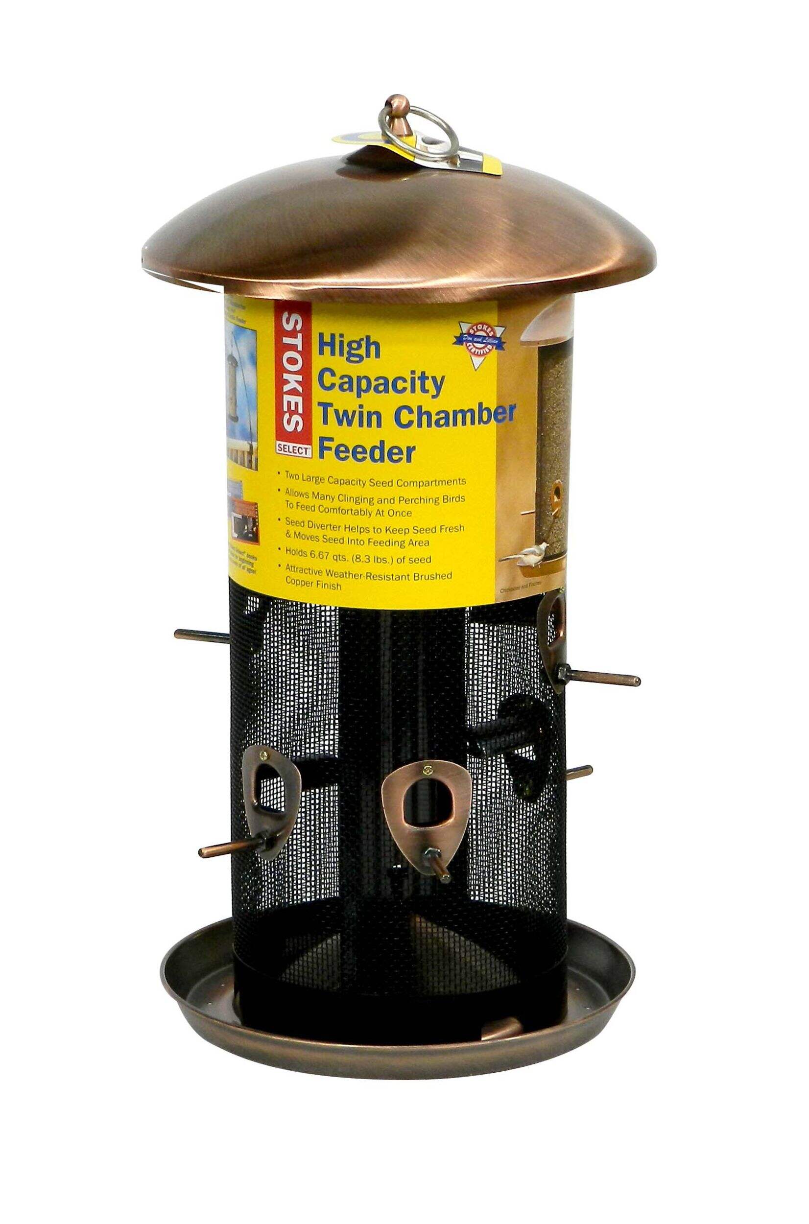 Stokes Select High Capacity Twin Chamber Bird Feeder with Metal Roof, 8.3-lb Front_Flat