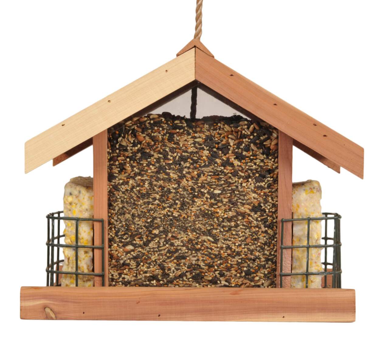 Mangeoires à oiseaux à suspendre à l'extérieur – Mangeoire à oiseaux en  bois, grande mangeoire à oiseaux avec support de suif pour l'extérieur