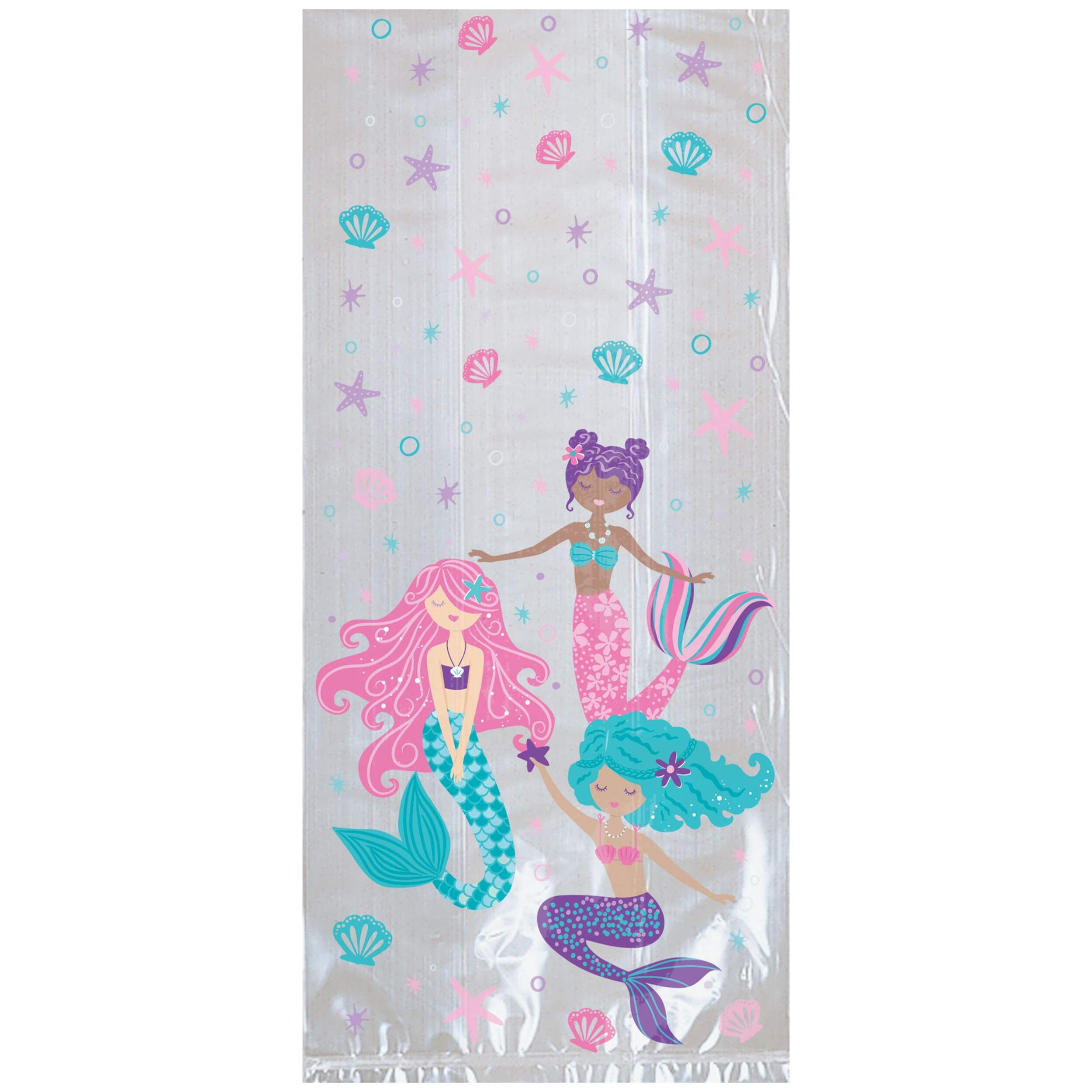 Mermaid Party Favour Treat Bags, 4-in x 9.5-in, 16-ct Front_Flat