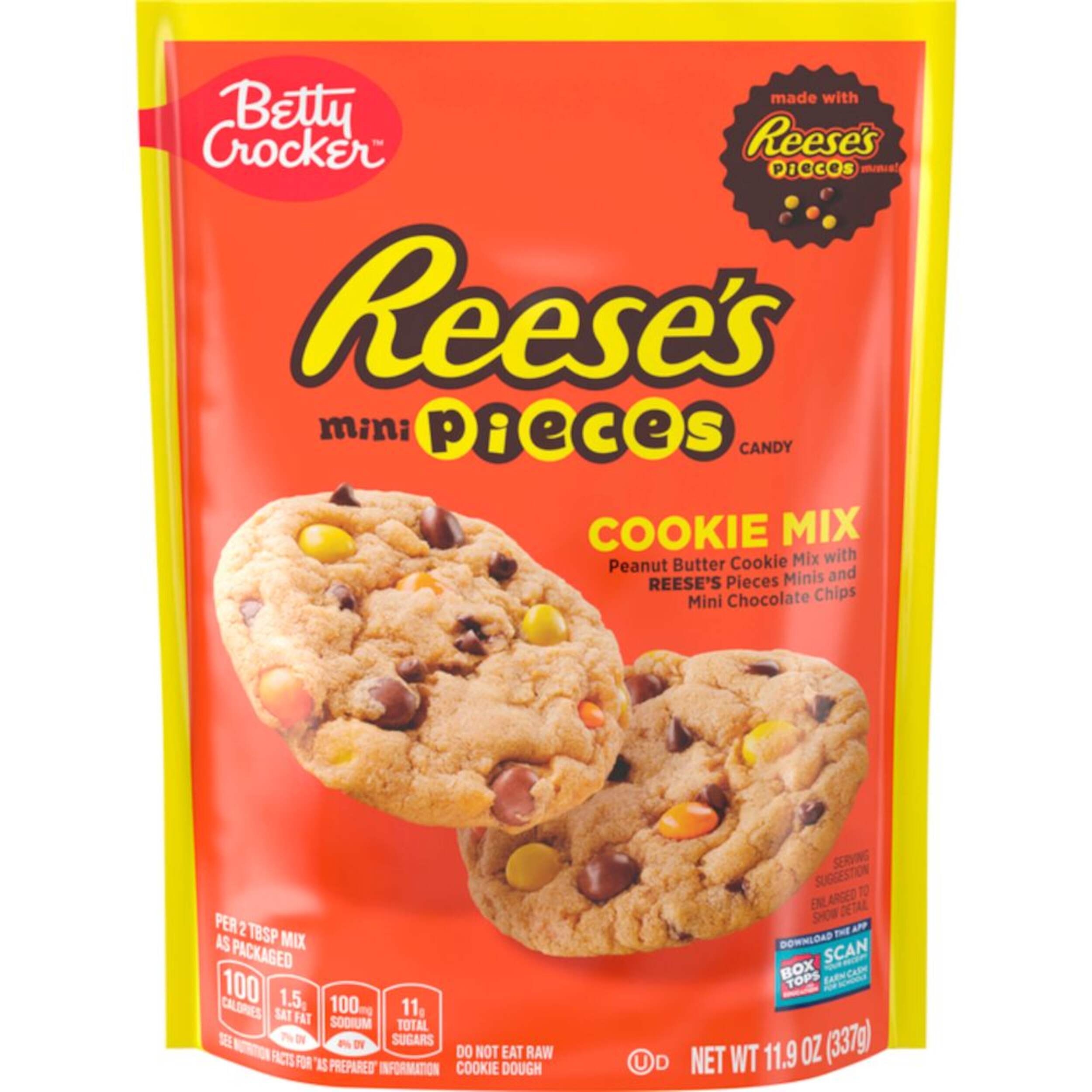 Betty Crocker Reese's Pieces Cookie Mix, Peanut Butter Cookie Mix with Reese’s Pieces Minis and Mini Chocolate Chips, 337-g Front_Flat