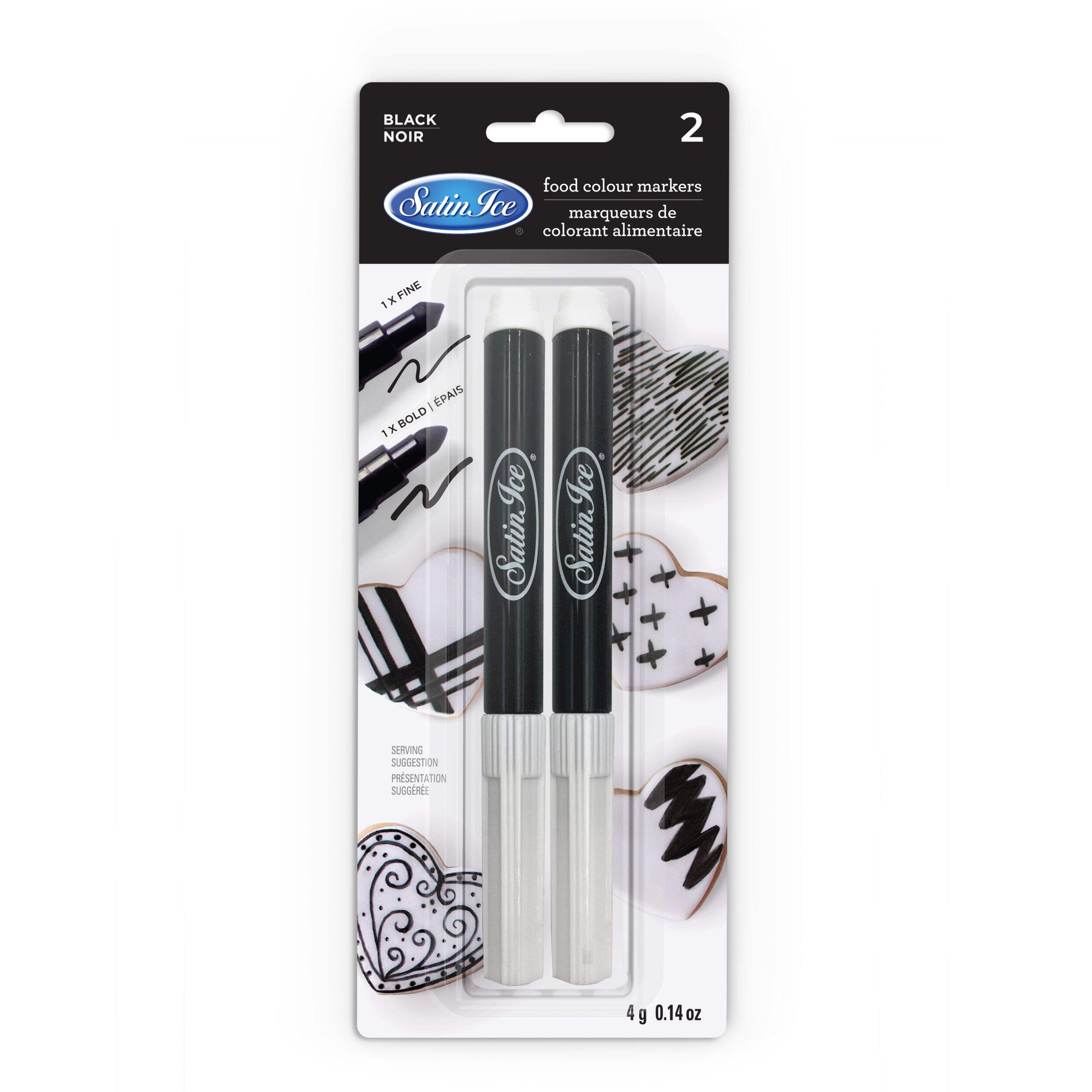 Satin Ice Food Colour Markers Black Bold/Fine Blister 0 14 oz 2 pk