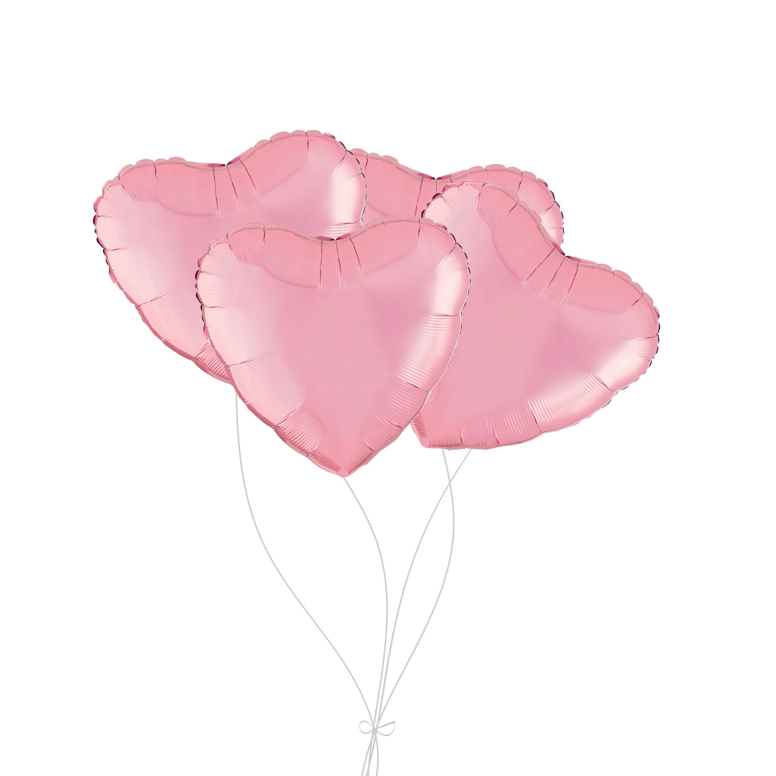 Heart Foil Balloon Bouquet, Pastel Pink, 4-pk, Helium Inflation & Ribbon Included for Birthday/Special Occasion Front_Flat