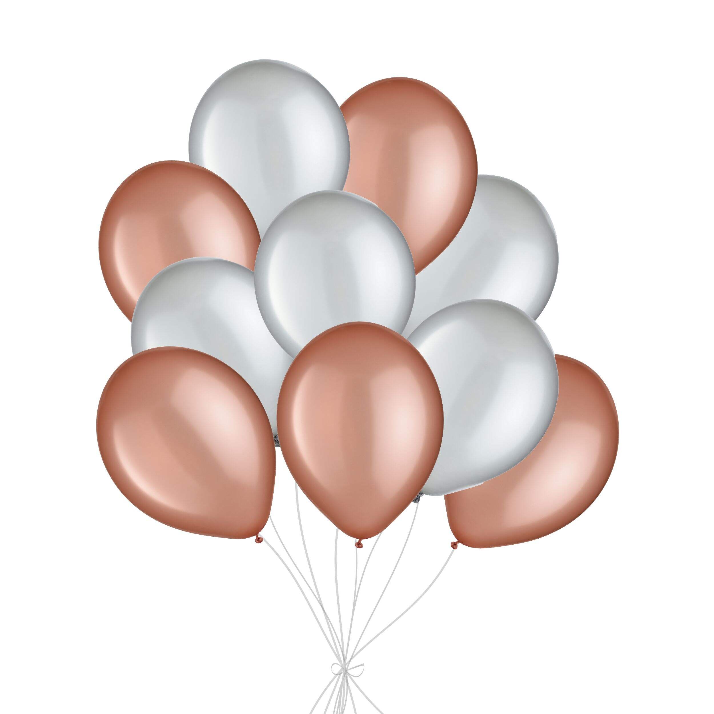 Bouquet de ballons en latex ronds, or rose et argenté, paq.&nbsp;10, gonflage à l’hélium et ruban inclus pour anniversaire/occasion spéciale Front_Flat