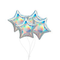 Star Foil Balloon Bouquet, Iridescent Silver, 4-pk, Helium Inflation & Ribbon Included for Birthday/Special Occasion Front_Flat