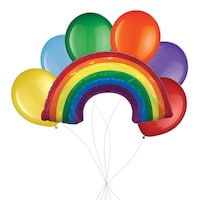 Bouquet de ballons en forme super arc-en-ciel avec ballons en latex, couleurs arc-en-ciel, paq. 7, gonflage à l¿hélium et ruban inclus
