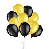 Bouquet ballons en latex ronds, jaune et noir, paq.&nbsp;10, gonflage à l’hélium et ruban inclus pour anniversaire/occasion spéciale Front_Flat