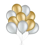Bouquet ballons en latex ronds, or et argent, paq.&nbsp;10, gonflage à l’hélium et ruban inclus pour anniversaire/occasion spéciale Front_Flat