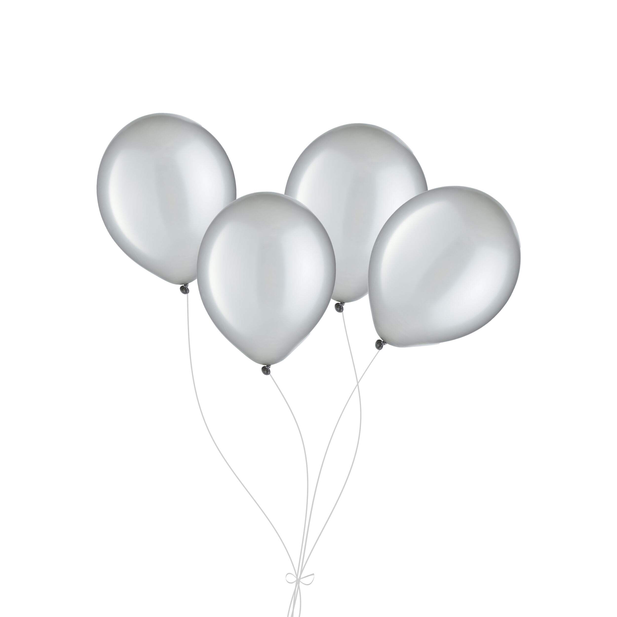 Bouquet de ballons en latex ronds, argenté, paq. 4, gonflage à l’hélium et ruban inclus pour anniversaire/occasion spéciale Front_Flat