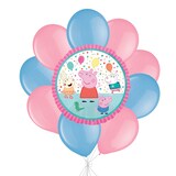 Peppa Pig Balloon Bouquet with Latex Balloons, Pink/Powder Blue, 10-pk, Helium Inflation & Ribbon Included for Kids’ Birthday Front_Flat
