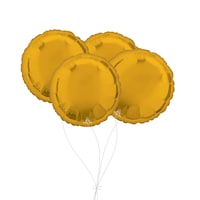 Round Foil Balloon Bouquet, Gold, 4-pk, Helium Inflation & Ribbon Included for Birthday/Special Occasion Front_Flat