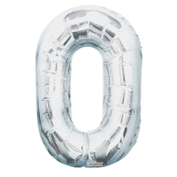 0-9 Numbers Satin Foil Balloon, Silver, 34-in, Helium Inflation & Ribbon Included for Birthday/Graduation/New Year's Eve/Anniversary