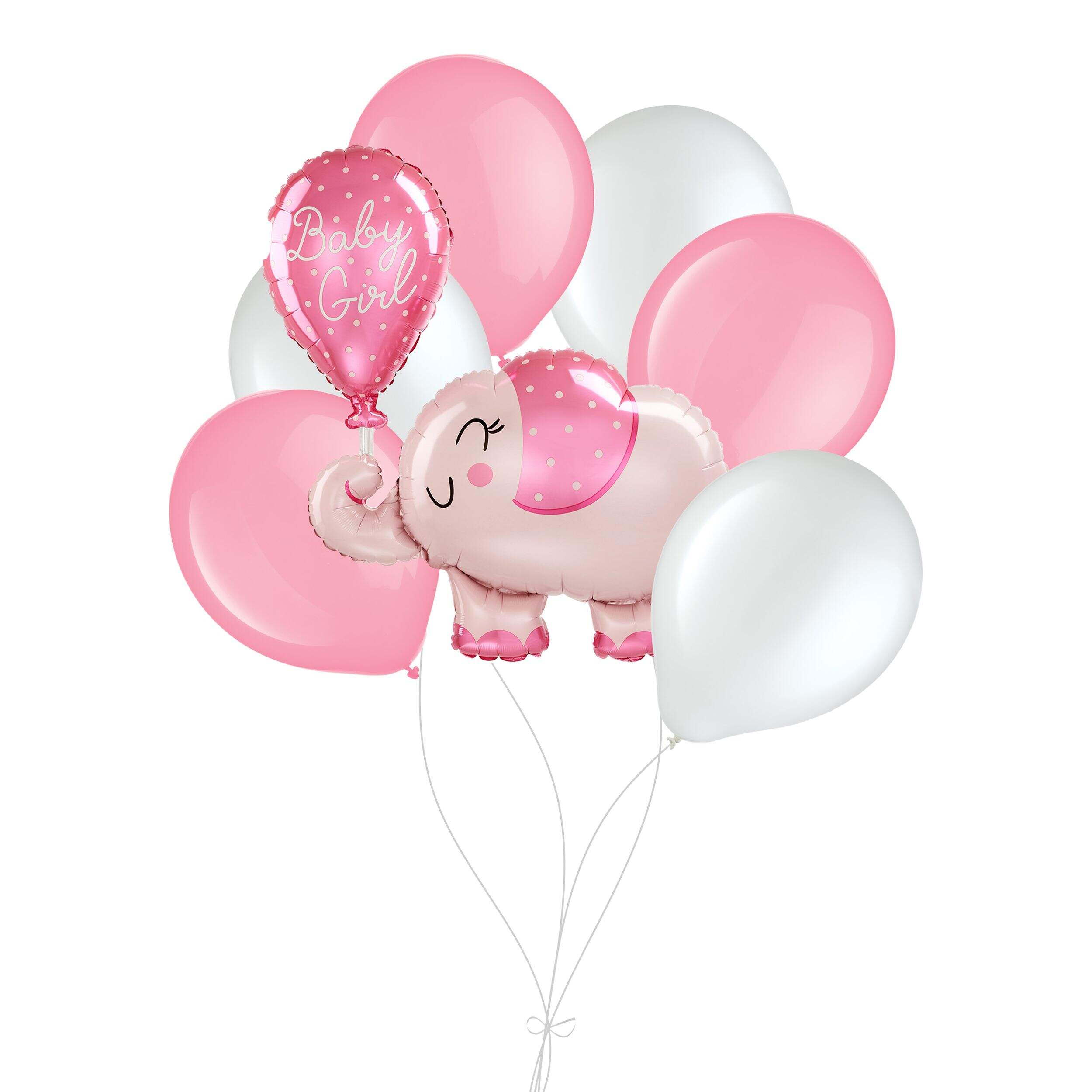 Ballon en aluminium satiné éléphant Baby Girl, rose, 31 po, gonflement à l'hélium et ruban inclus, pour fête prénatale Front_Flat