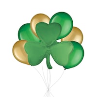 Shamrock Supershape Balloon Bouquet with Latex Balloons, Festive Green/Gold, 7-pk, Helium Inflation & Ribbon Included Front_Flat