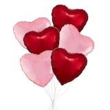 Heart Foil Balloon Bouquet, Red/Pastel Pink, 6-pk, Helium Inflation & Ribbon Included for Birthday/Special Occasion Front_Flat