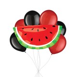 Watermelon Supershape Balloon Bouquet with Latex Balloons, Red/Black, 7-pk, Helium Inflation & Ribbon Included Front_Flat