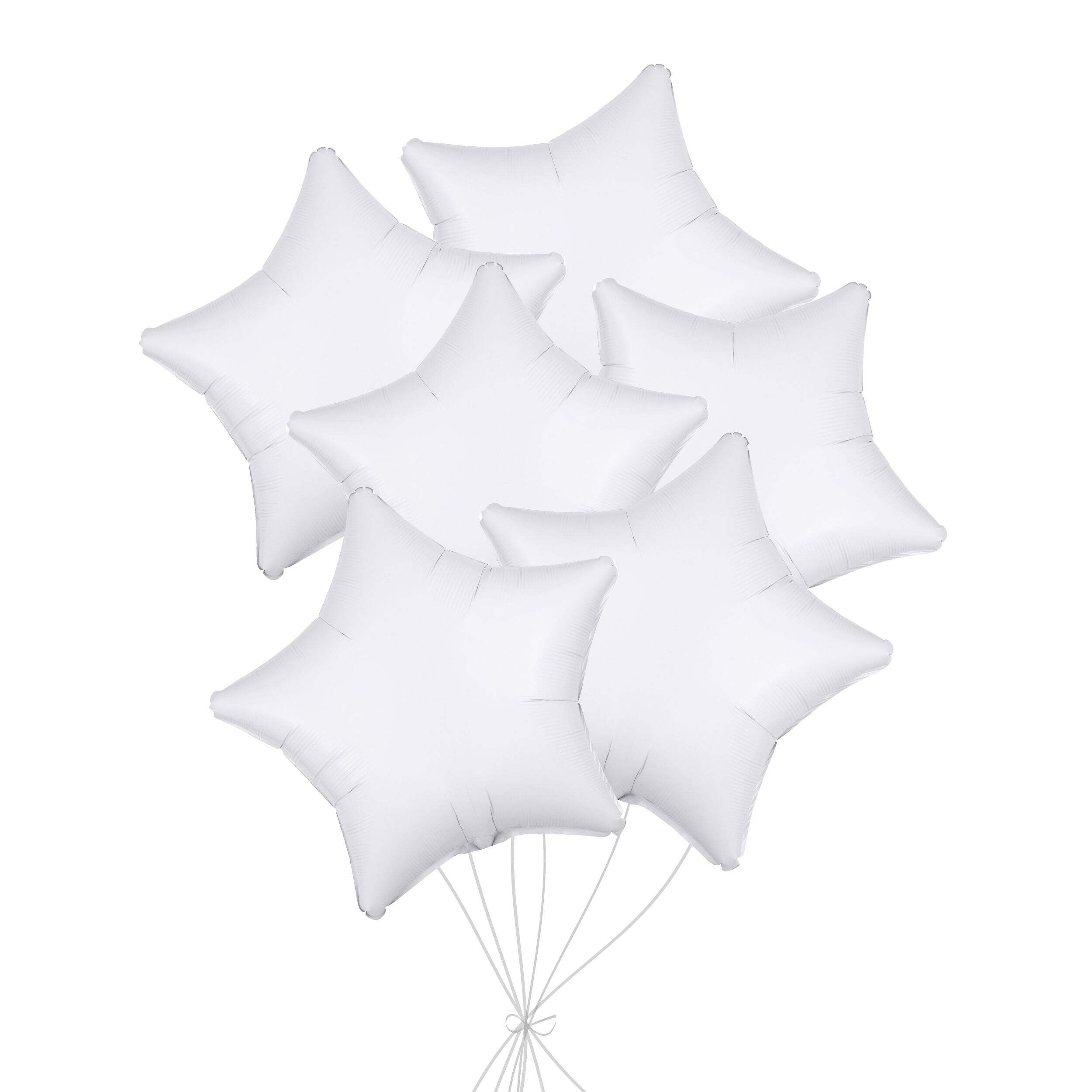 Star Foil Balloon Bouquet, White, 6-pk, Helium Inflation & Ribbon Included for Birthday/Special Occasion Front_Flat