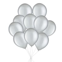 Round Pearl Latex Balloon Bouquet, Silver, 12-in, 10-pk, Helium Inflation & Ribbon Included for New Year¿s Eve/Special Occasion