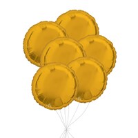 Round Foil Balloon Bouquet, Gold, 6-pk, Helium Inflation & Ribbon Included for Birthday/Special Occasion Front_Flat